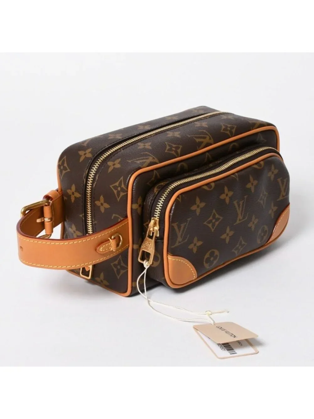 Louis Vuitton Locker Dopp Kit Cargo Clutch Handbag Brown Gold